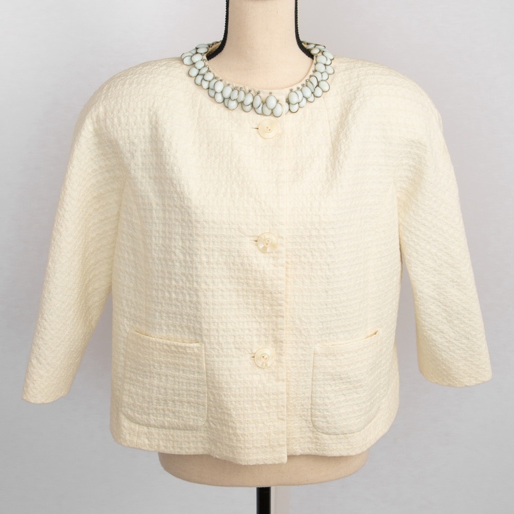 Vintage Italian made collarless cropped jacket ivory US 10